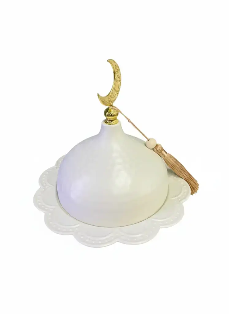 [25251_Beige-S] Plat avec dome beige martelé 18_18_16cm   - Elyas.webp