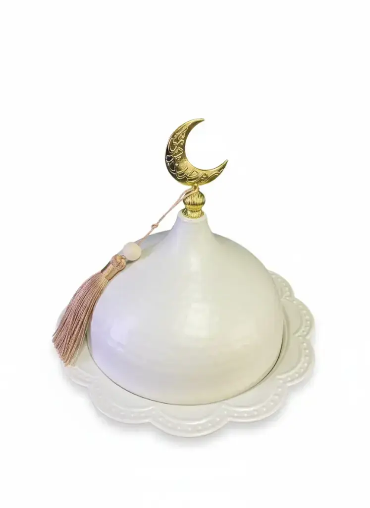 [25251_Beige-L] Plat avec dome beige martelé 19_19_17cm  - Elyas.webp