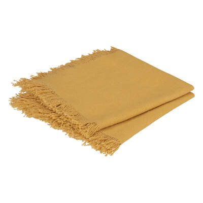 Serviette de table  coton à  franges  maha jaune ocre 40x40 x2