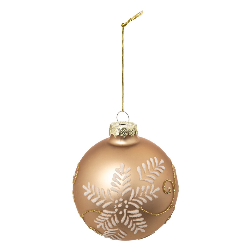 Boule de noel verre 80mm fleur neige or