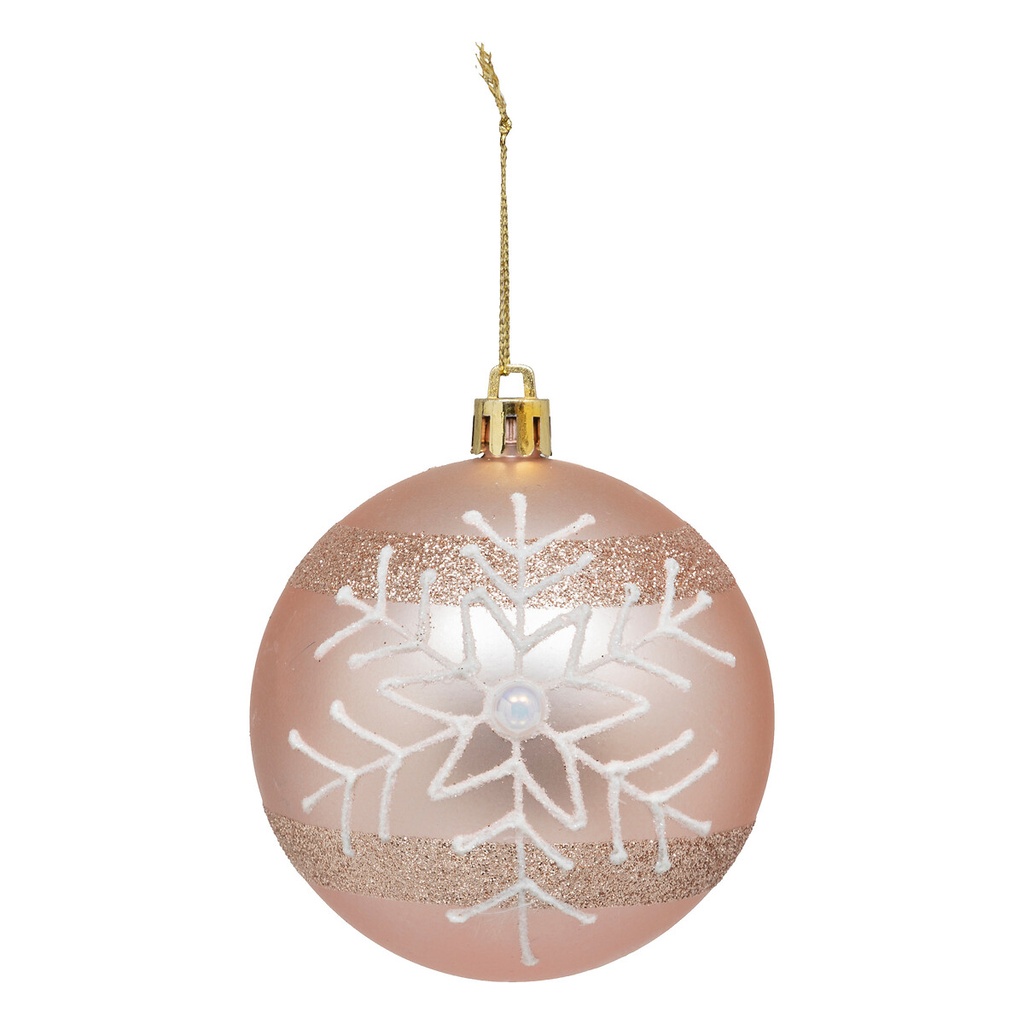 Boule de noel plast flocon rose 80mm