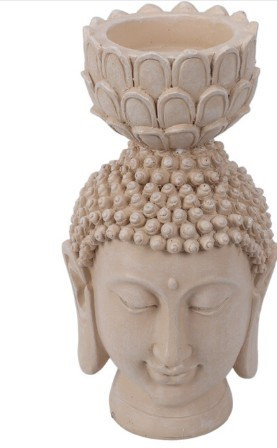 Tête de bouddha w porte-bougie beige