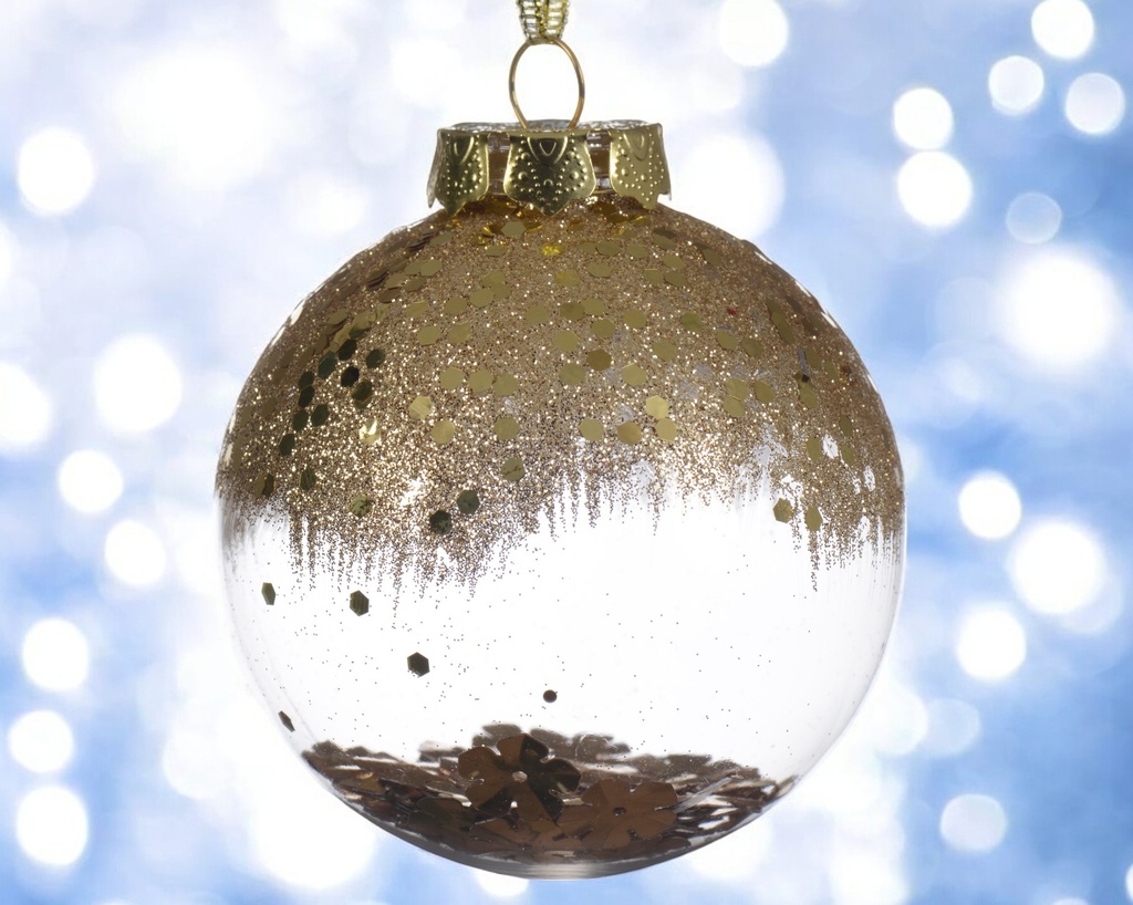 Boule incassable transparent fleurs- paillettes 