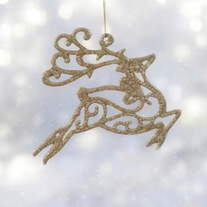 Ornement plastique paillettes gold renne