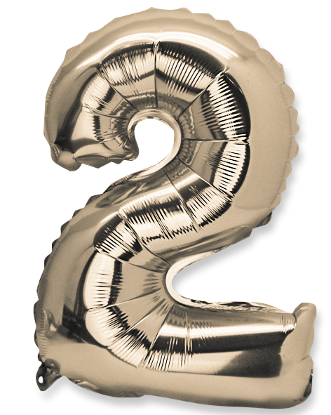 Ballon mylar or 36cm chiffre 2 paille incluse