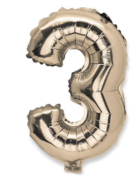 Ballon mylar or 36cm chiffre 3 paille incluse