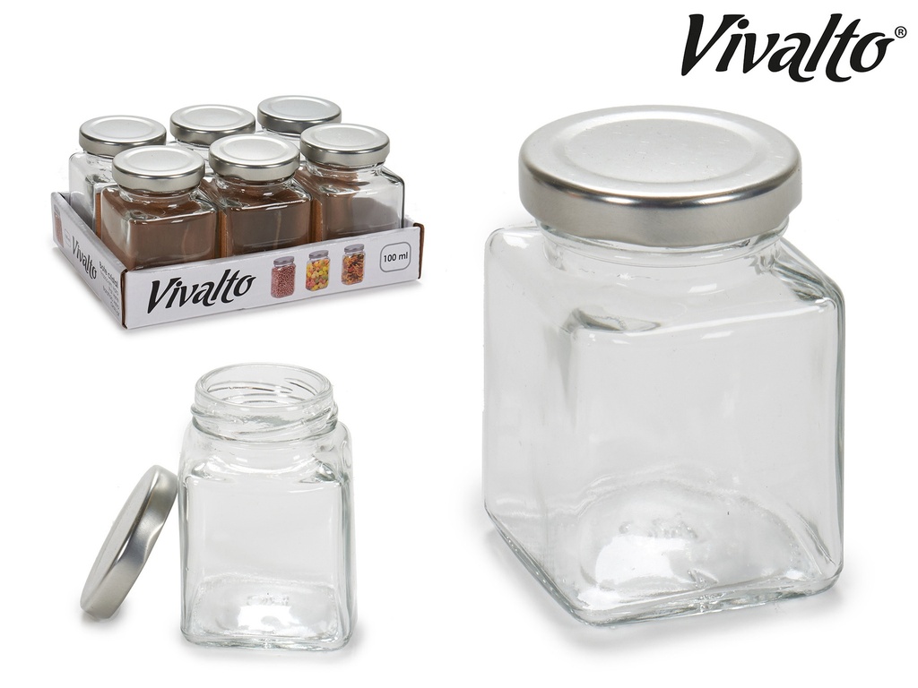 Pot carre verre transparent  avec couvercle 100ml