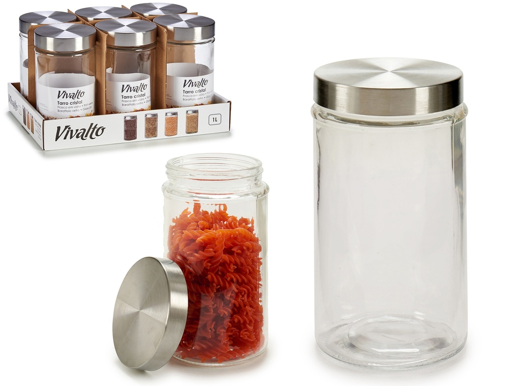 Pot verre rond 1l couvercle acier