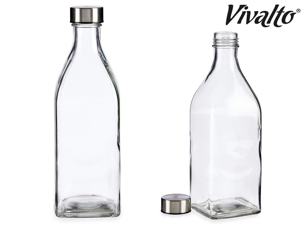 Bouteille verre carre bouchon acier 1l