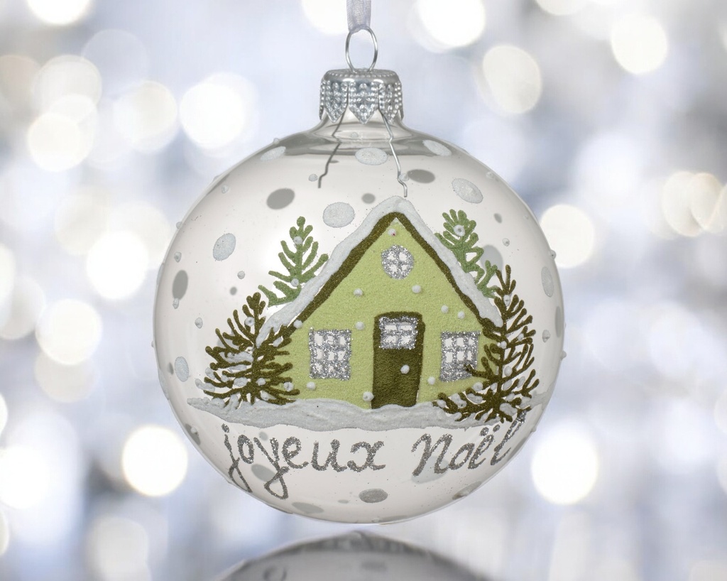 Boule verre transparent maison avec texte fr