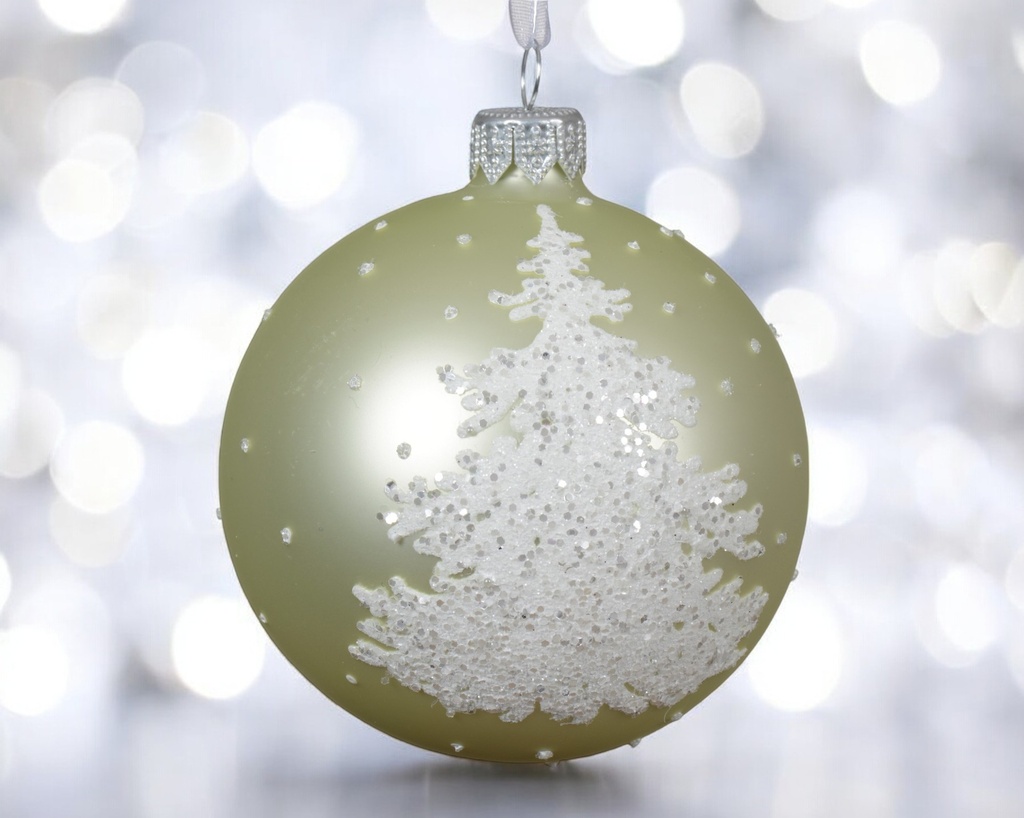 Boule verre mat sapin enneige 