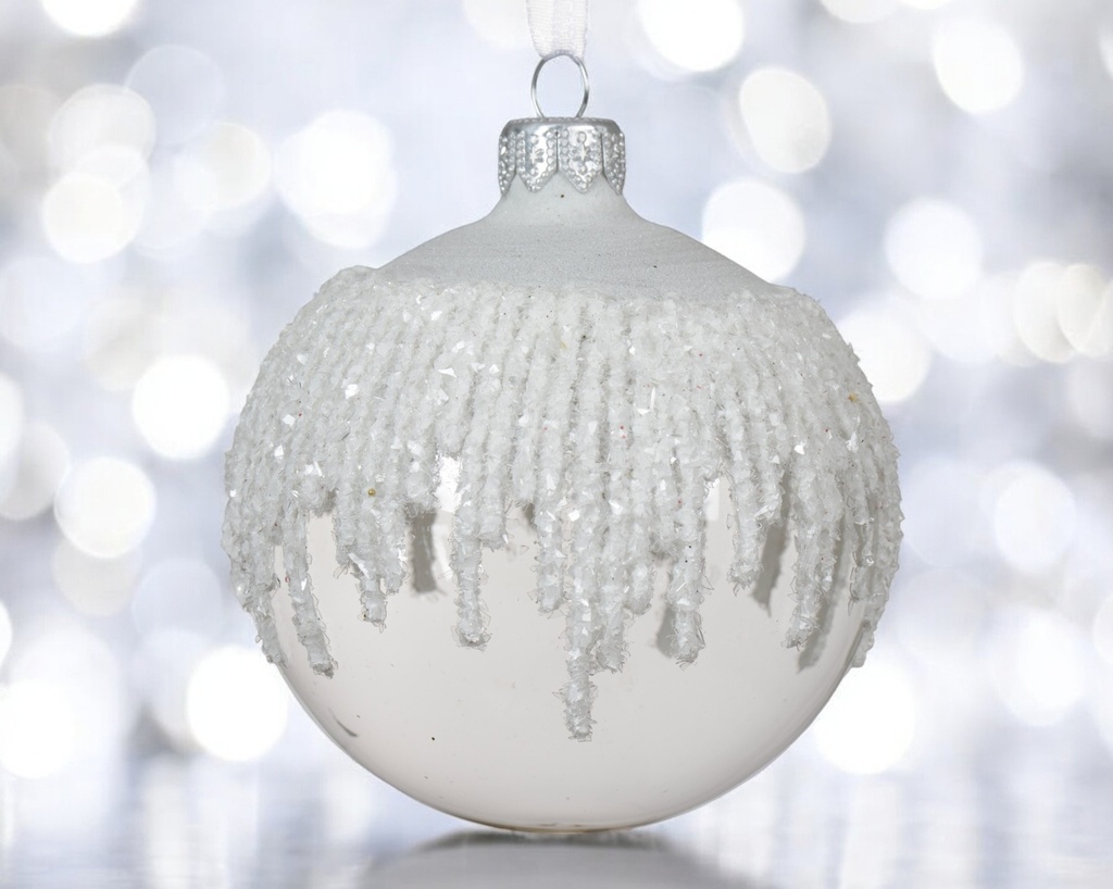 Boule verre brillant neige sur le haut 