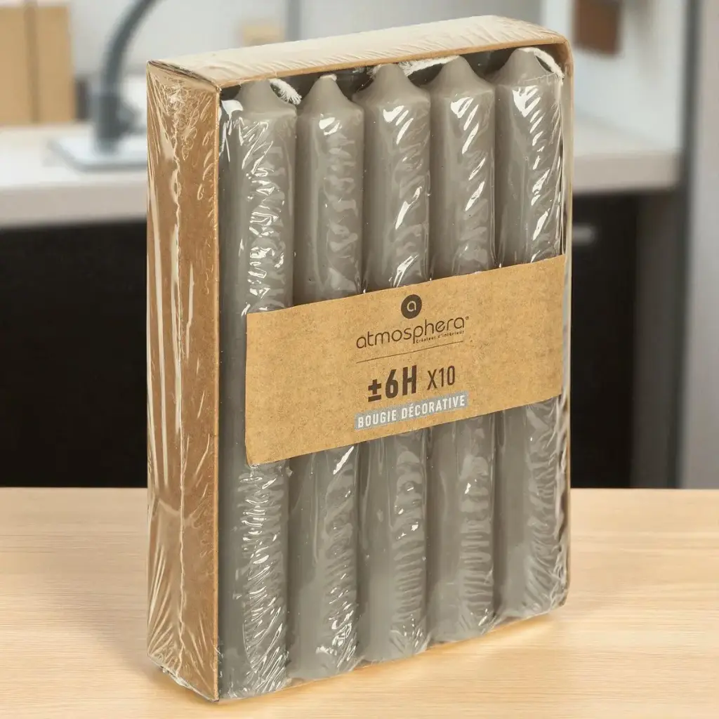 Bougie baton  x10 hugo gris  h16