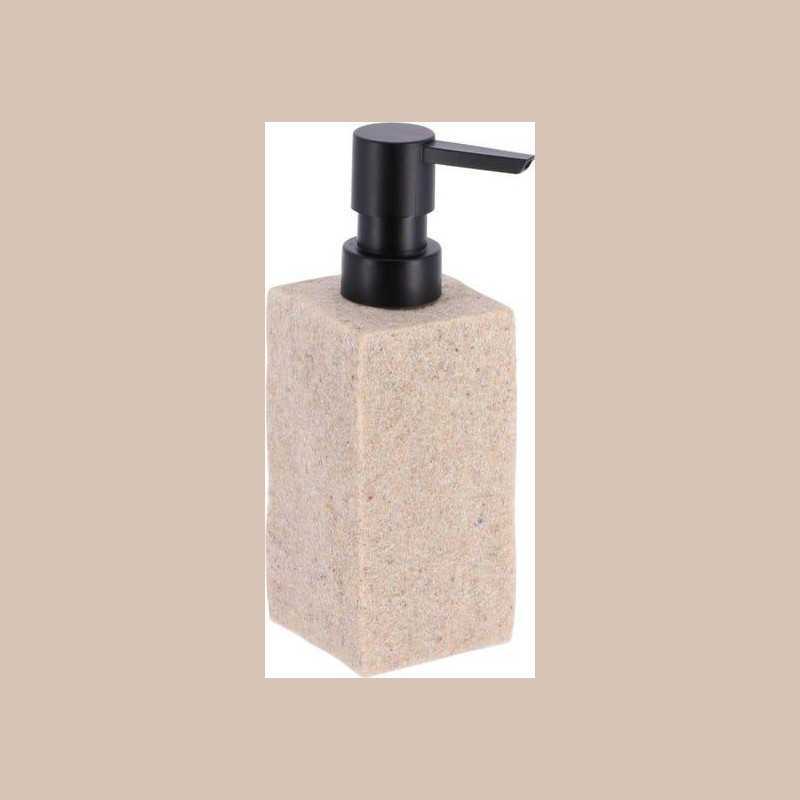 Distributeur a savon 260 ml polyresine carre effet pierre pompe noir mat - naturel