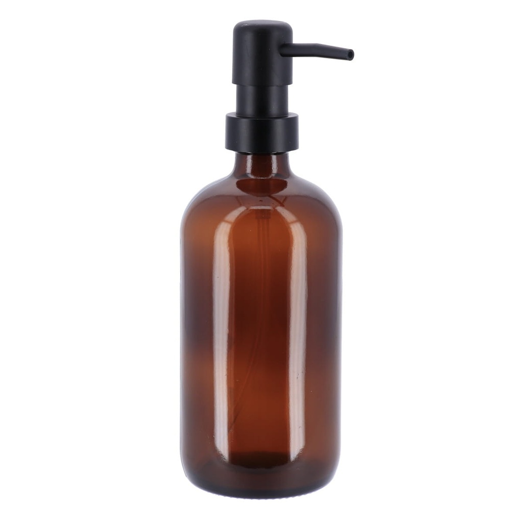 Distributeur a savon verre pompe noir mat 500 ml-  ambre