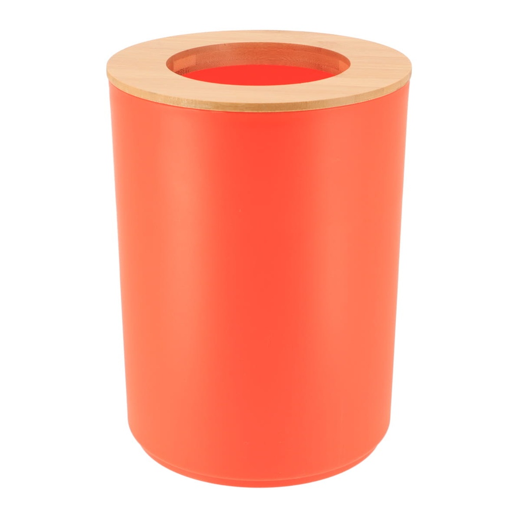 Poubelle pp avec couvercle bambou 5l - orange/bambou