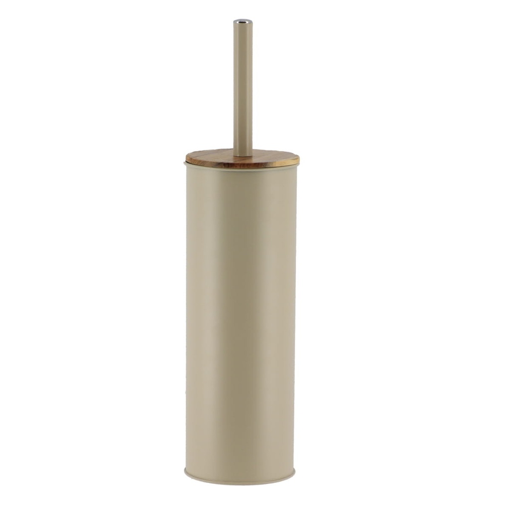 Brosse wc metal/acacia couv. - beige/acacia