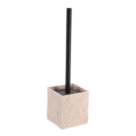 Brosse wc polyresine carree effet pierre tige noir mat - naturel