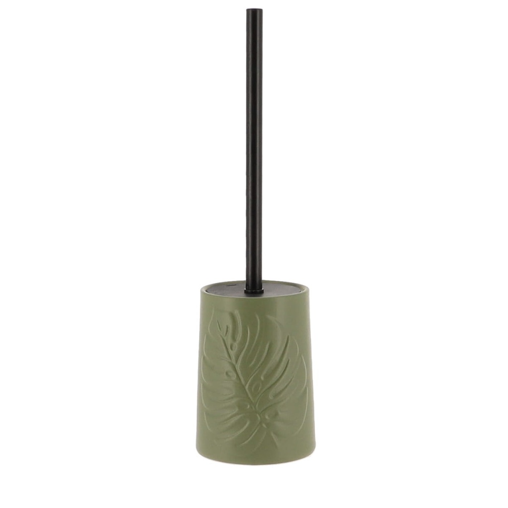 Brosse wc gres ronde decor feuille - kaki