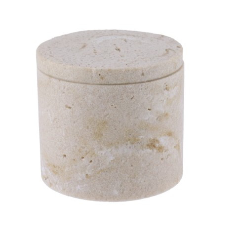 Boite a coton polyresine facon travertin - naturel