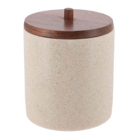 Boite a coton en polyresine couvercle acacia  - naturel/acacia