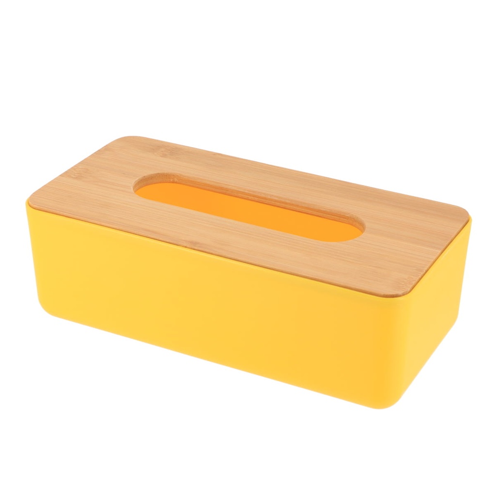 Boite a mouchoirs pp jaune/couvercle bambou - jaune/bambou
