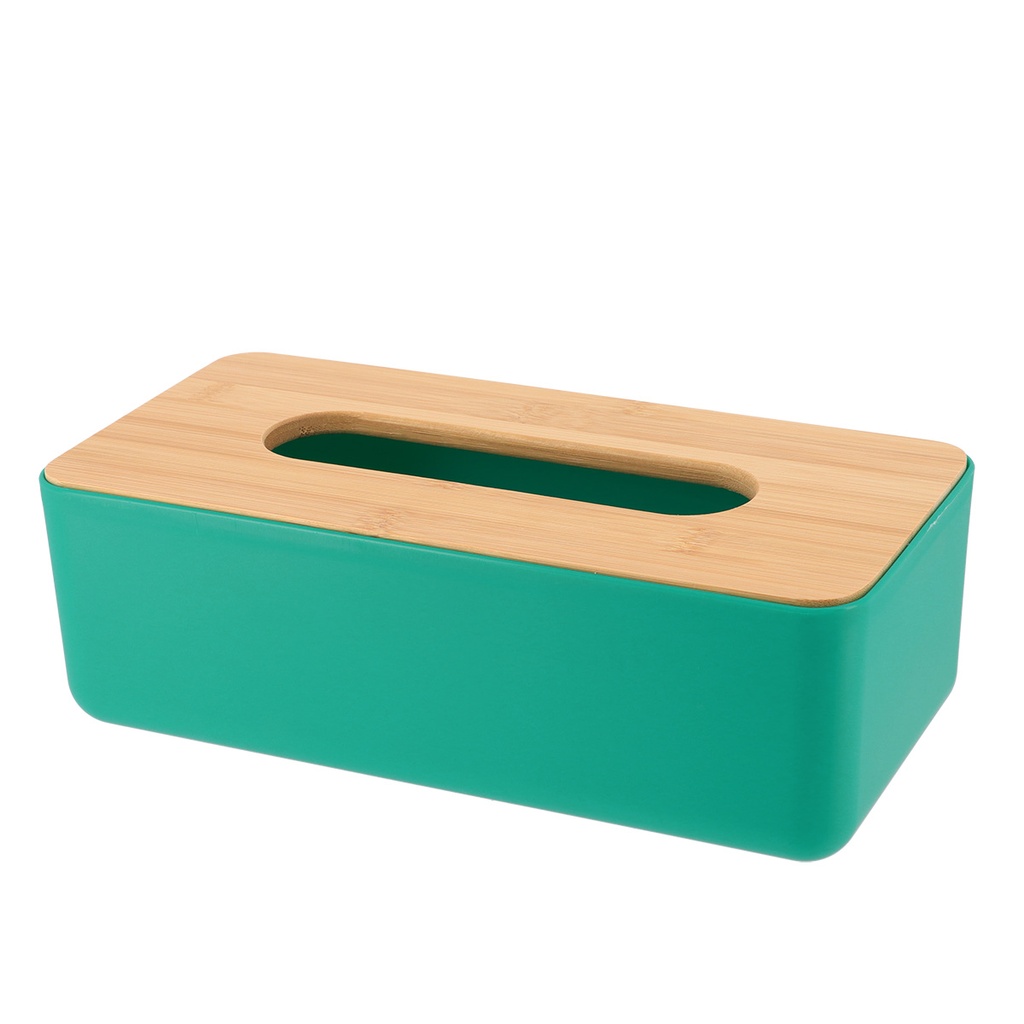 Boite a mouchoirs pp vert/couvercle bambou - vert/bambou