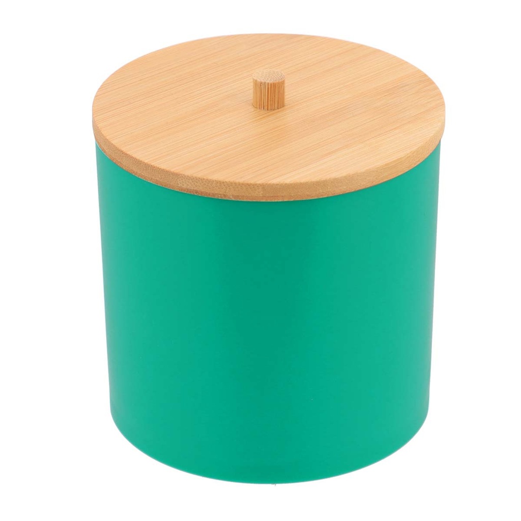 Boite a coton et coton tiges ps vert couvercle bambou - vert/bambou