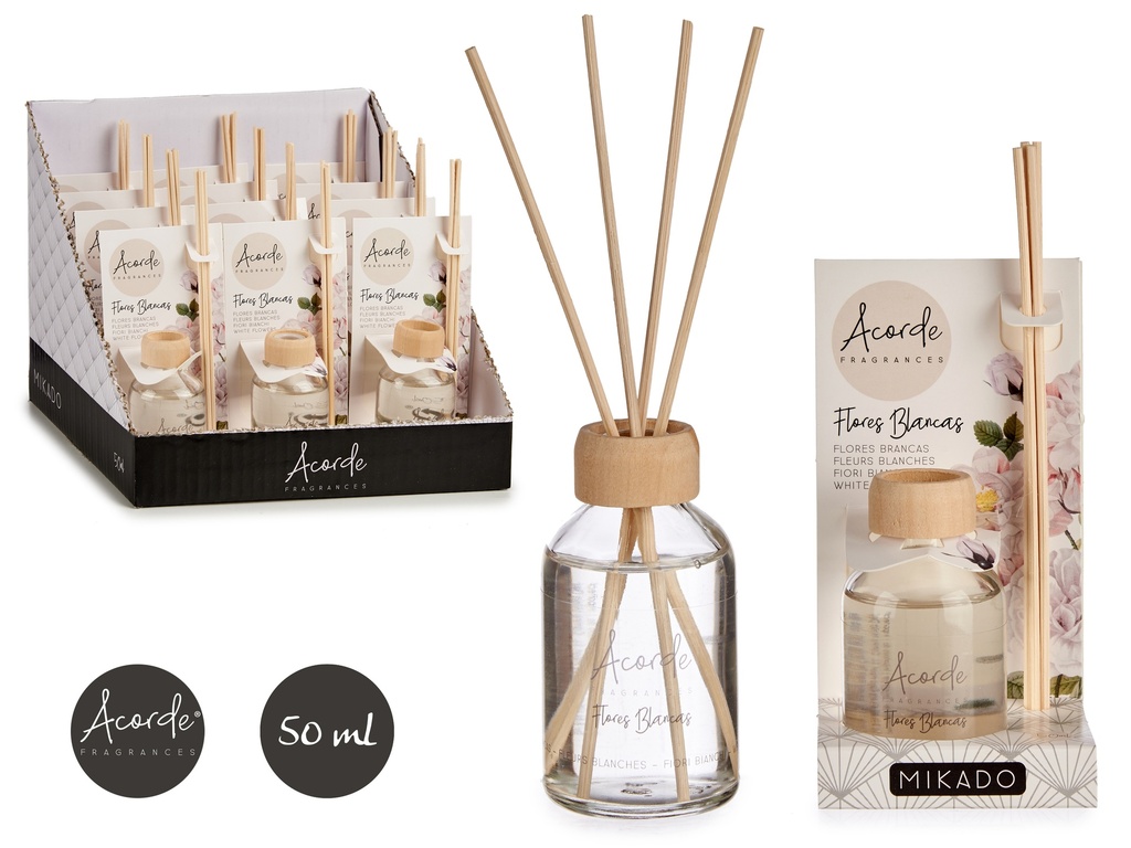 Mikado 50 ml c/baguette fleurs blancs