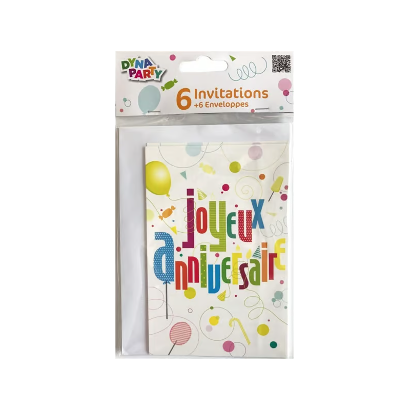 Set 6 invitation+enveloppe papier 10*h10cm anniversaire