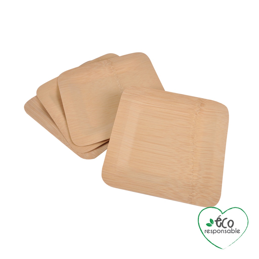 Set de 4 assiettes carrees en bambou 23cm