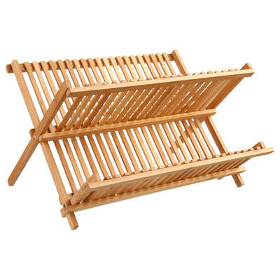 Égouttoir pliant 2 niveaux en bambou  