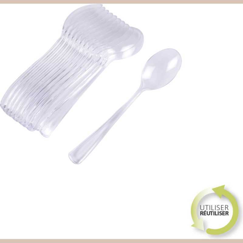 Set de 12 grandes cuilleres reutilisables en ps transparent h17,5cm