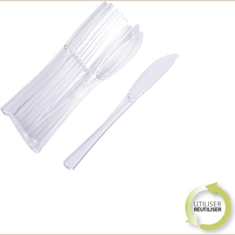 Set de 12 couteaux reutilisables en ps transparent h20cm
