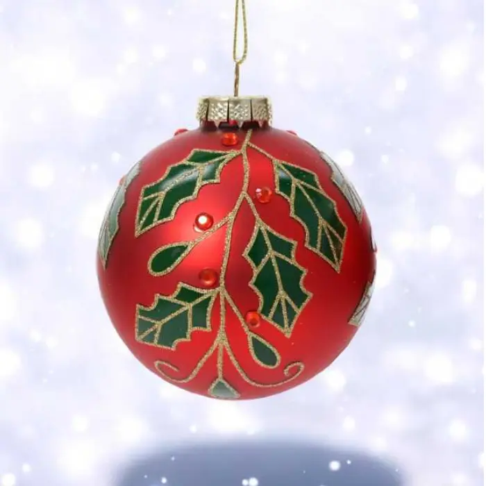 Boule verre interieur argent feuilles