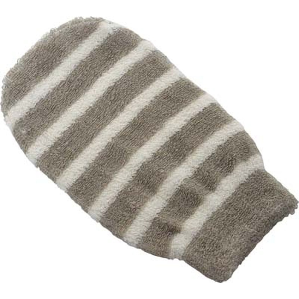 Gant de toilette lin/coton raye - taupe/creme