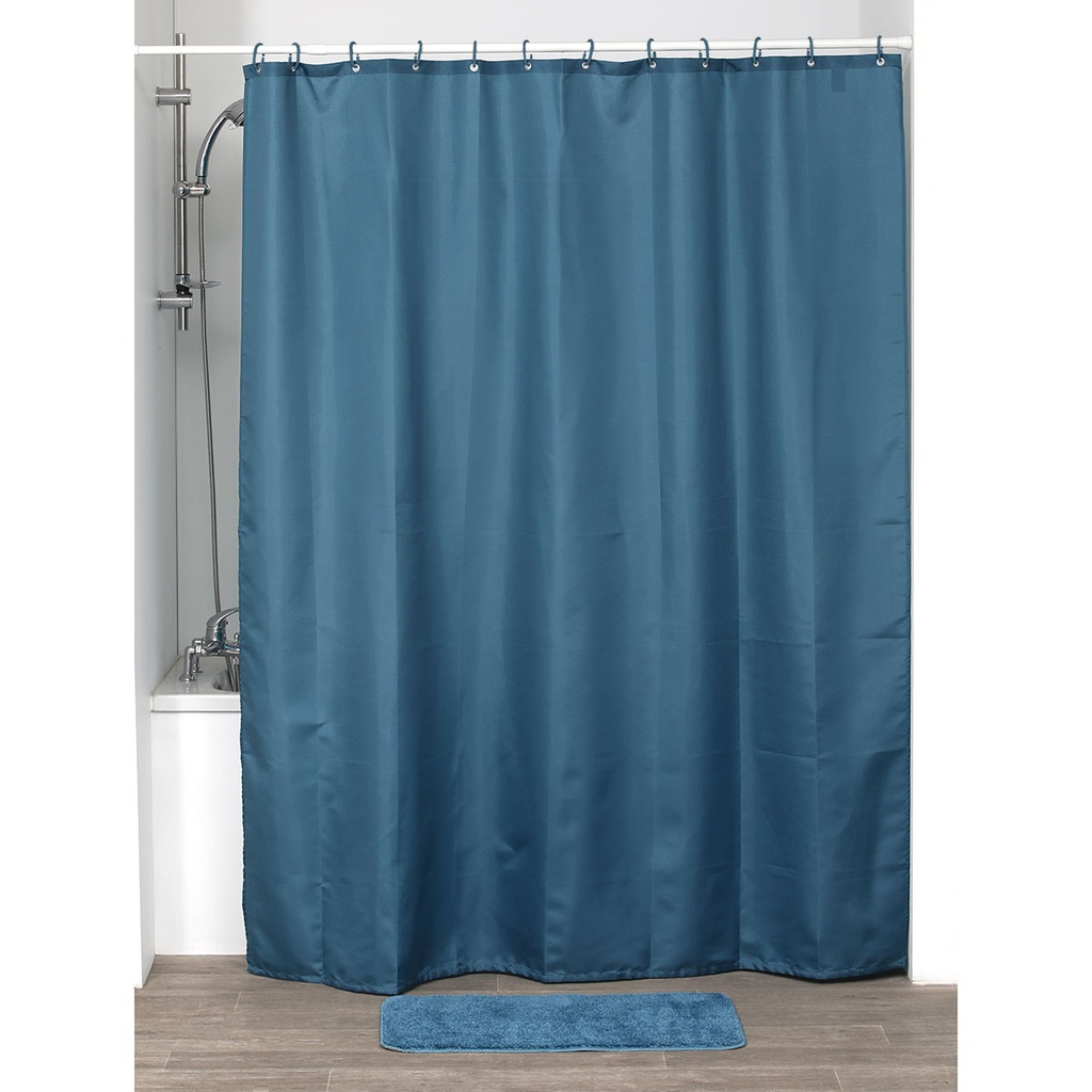 Rideau de douche polyester 180x200 cm/12 anneaux pp - bleu tahitien