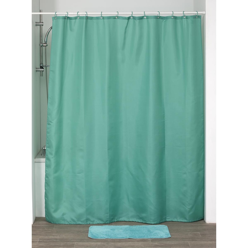 Rideau de douche polyester 180x200 cm/12 anneaux pp - vert caraïbes