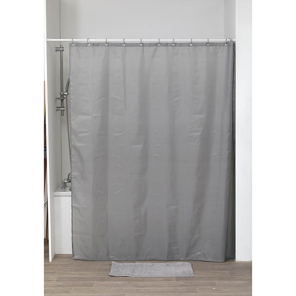 Rideau de douche polyester promo 180x200cm + 12 anneaux pp - gris