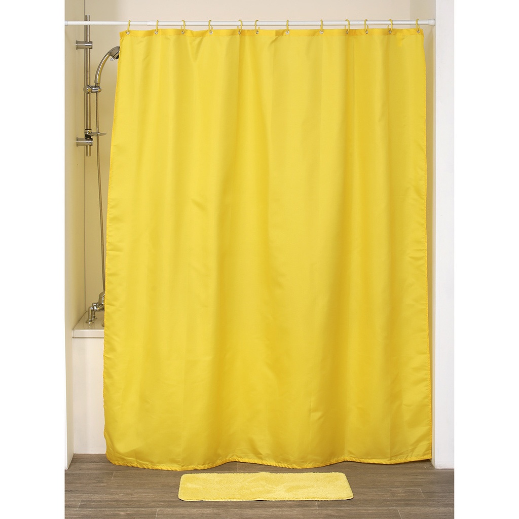 Rideau de douche polyester 180x200 cm/12 anneaux pp - jaune