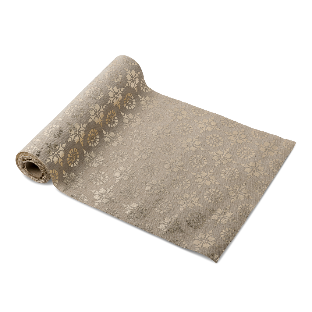 Chemin de table boho lin floque or 28cmx5m