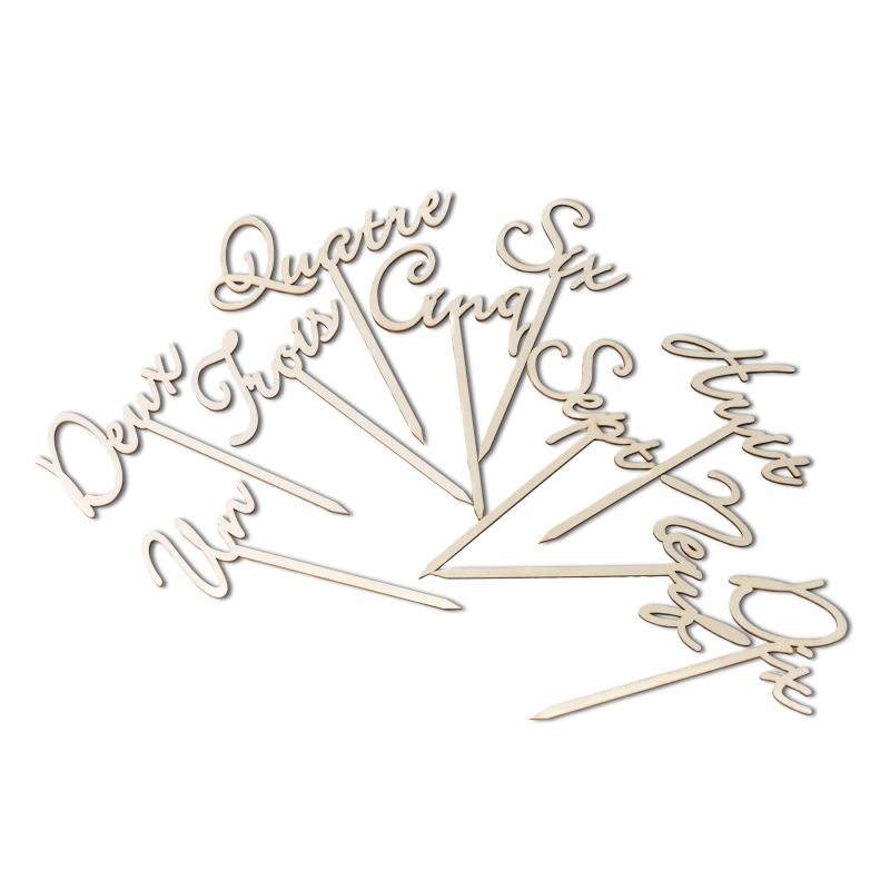 10 marque-tables de 1 a 10 sur pic en bois 23 cm