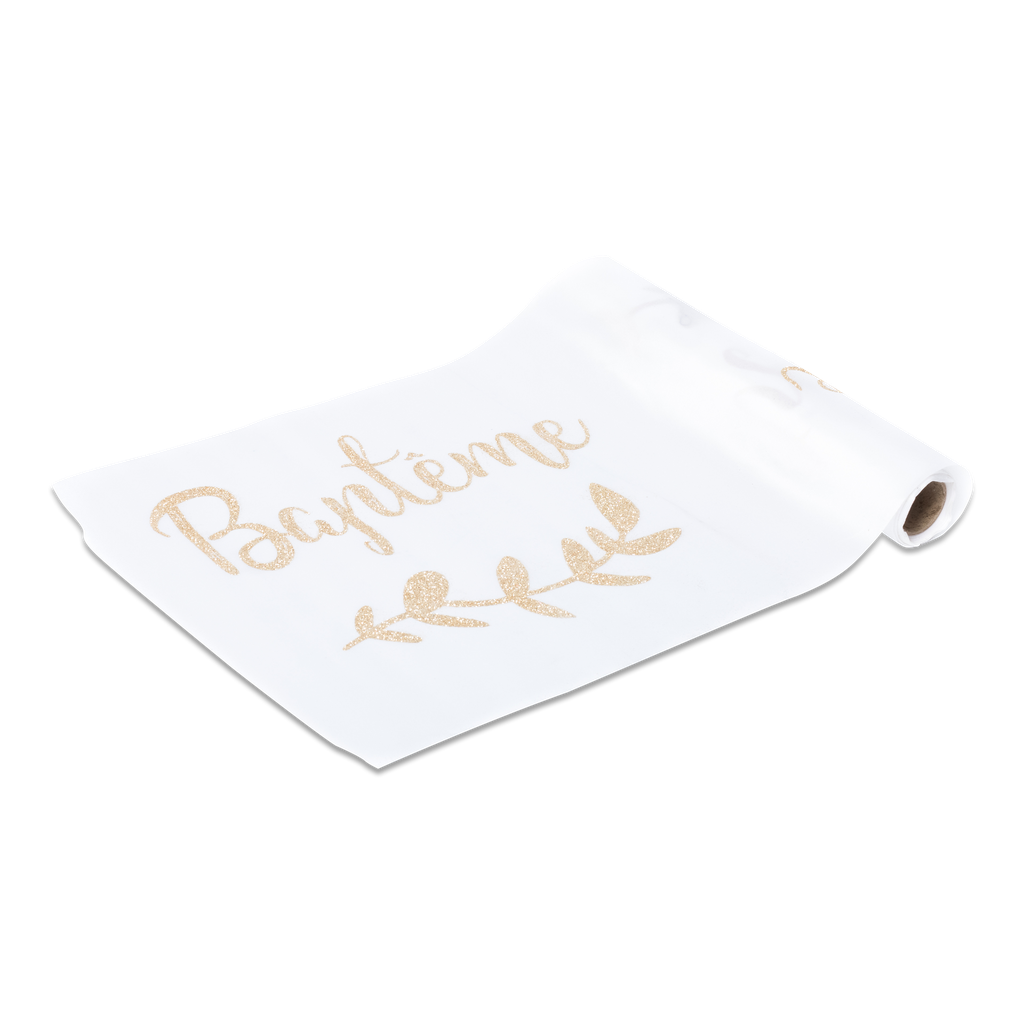 Chemin de table bapteme satin paill