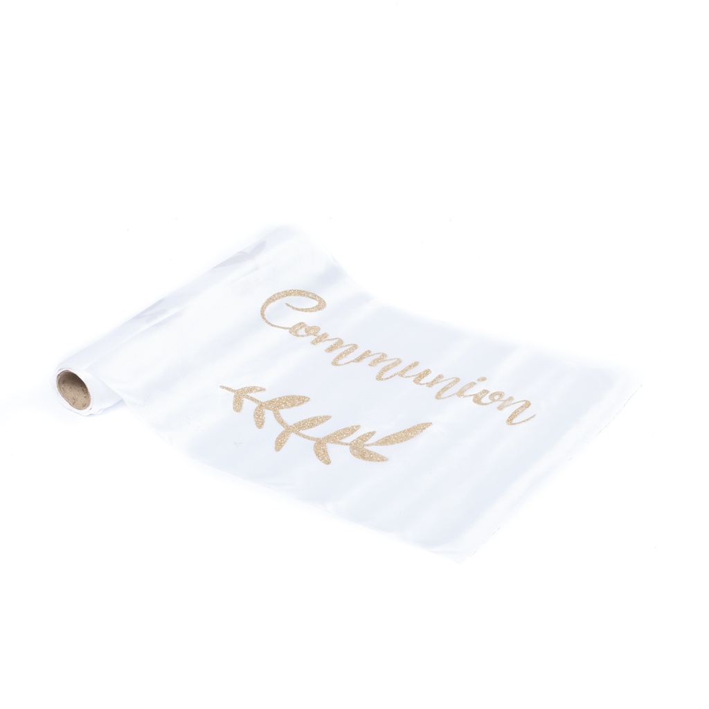 Chemin table communion satin paille ttes champagne 28cmx5m