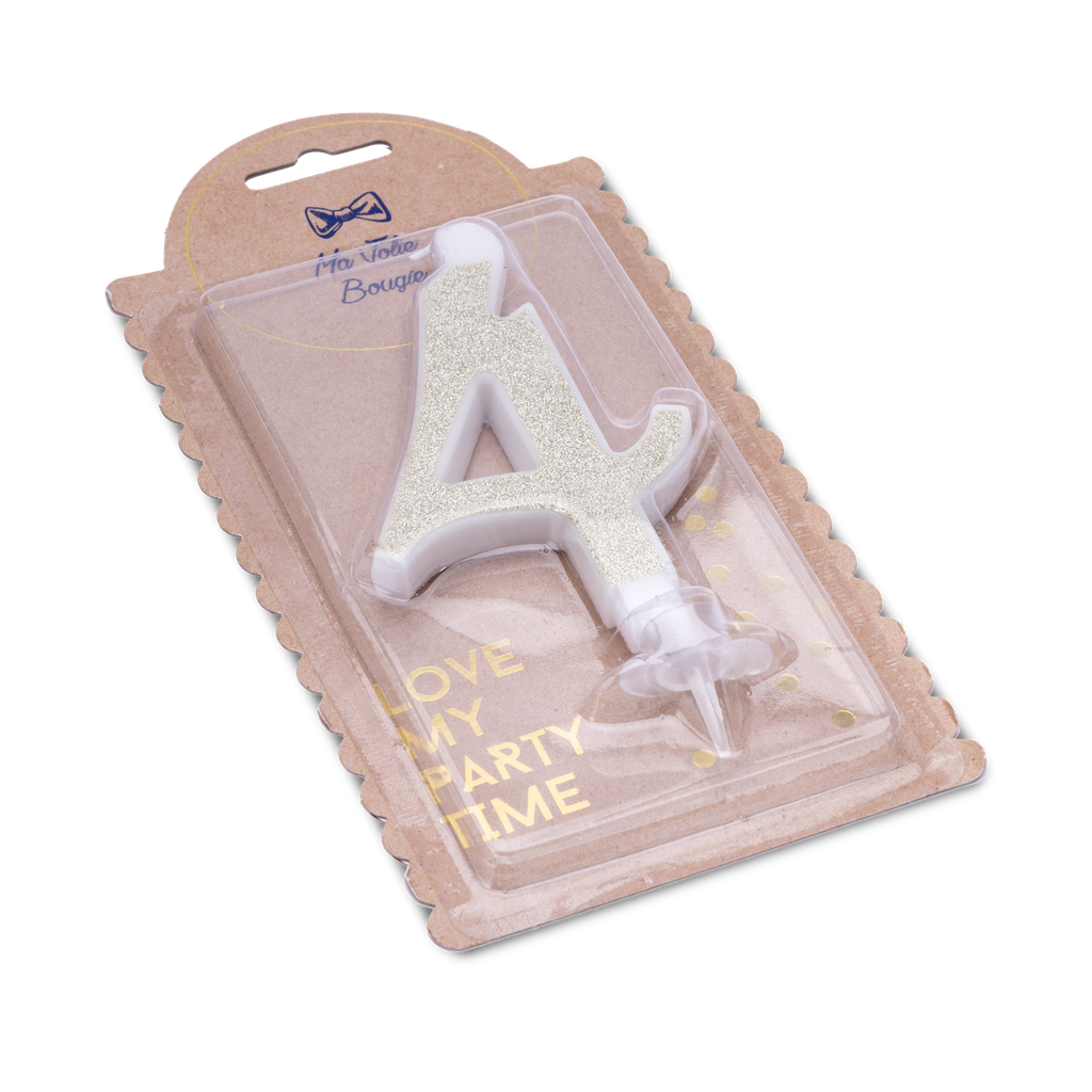 Bougie "4" calligraphie paillettes