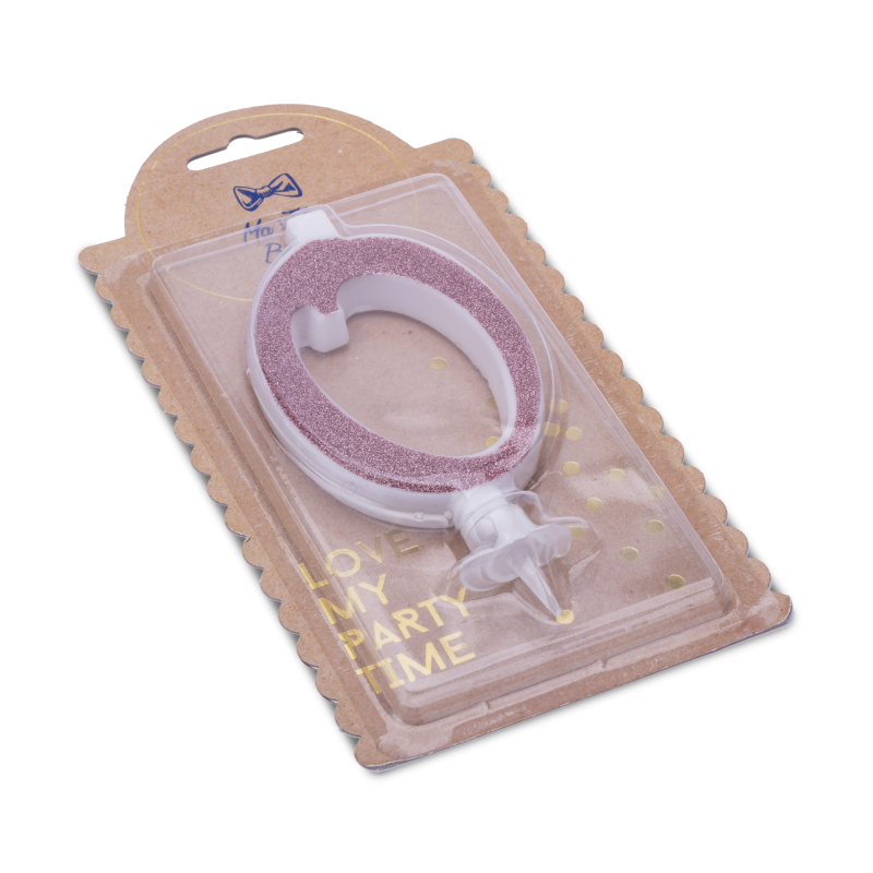Bougie chiffre "0" calligraphie ros e gold paillettes 10.5cm+bobeche