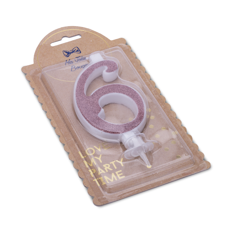 Bougie chiffre "6" calligraphie ros