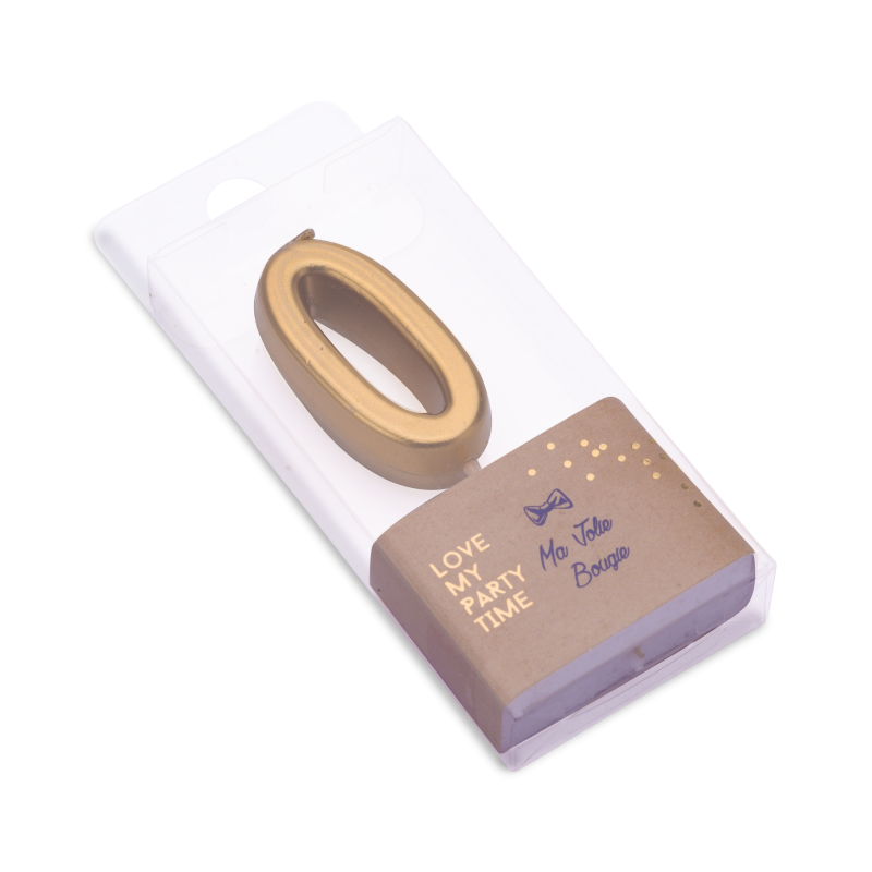 Bougie chiffre 0 metallise or 4.3cm sur pic