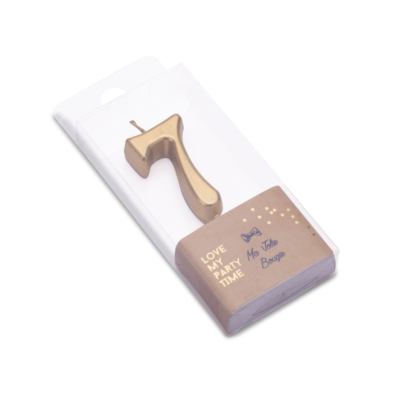Bougie chiffre "7" metallise or 4.3 cm sur pic