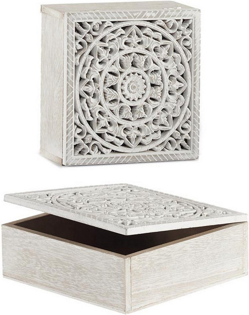 Boite grave bois carre blanc